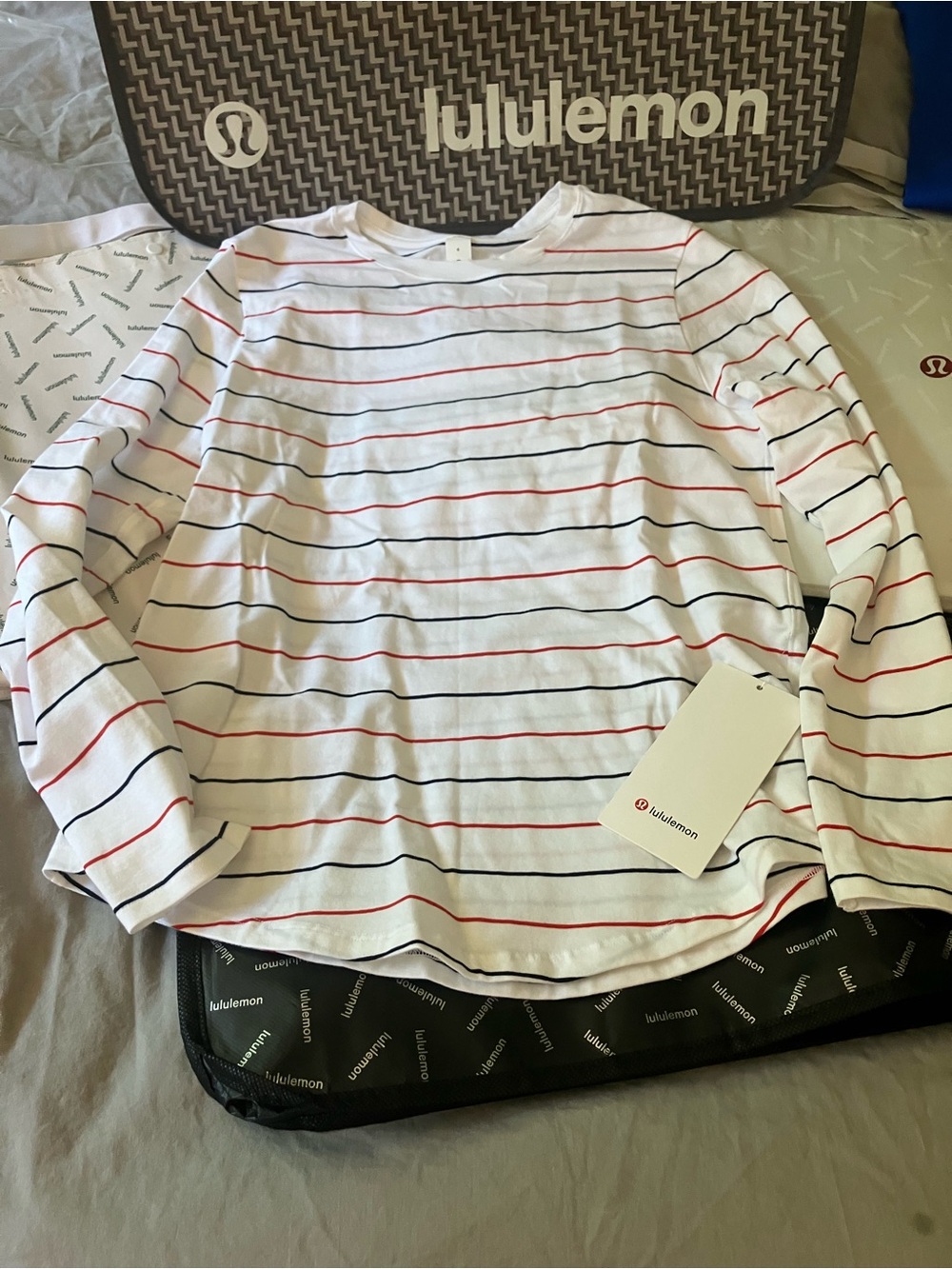 NWT Lululemon Love Long Sleeve, Sz 6, Swap Stripe White Retro Red